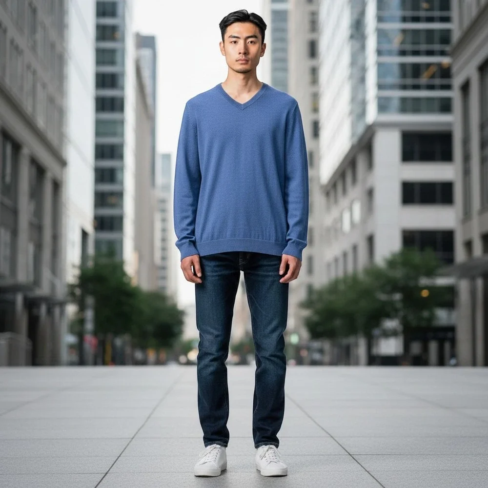 Hart Schaffner Marx V-Neck Sweater Mens XL Blue Merino Wool Knit Quiet Luxury